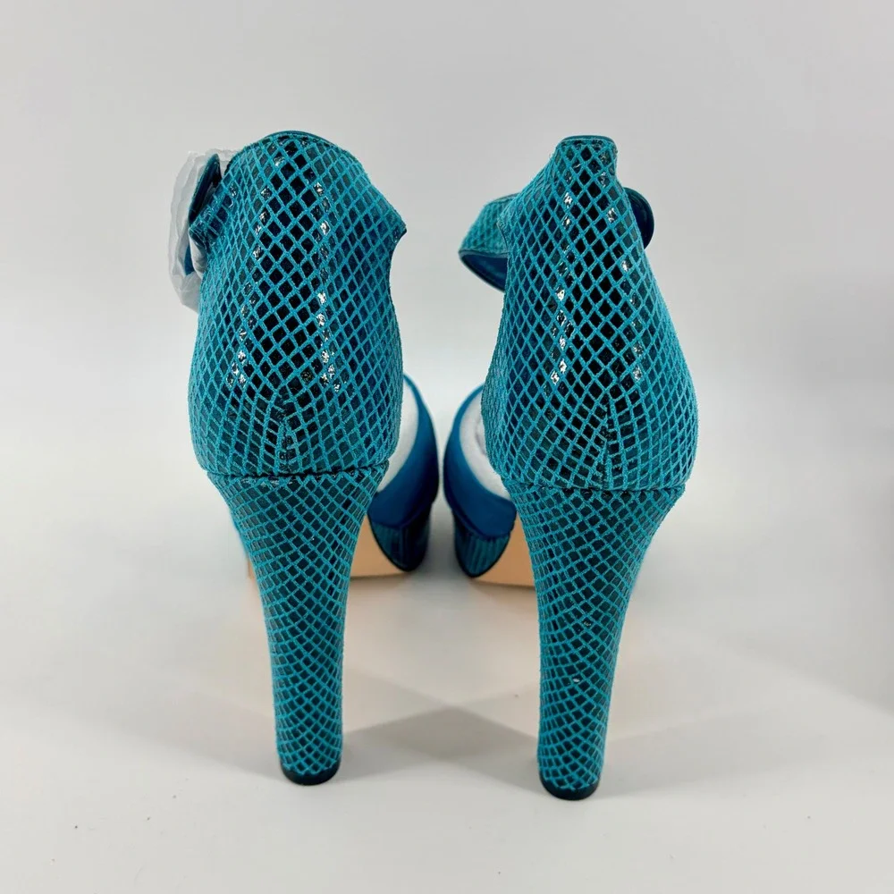 White House Black Market Teal Snake Embossed Platform Heels Size 9.5‎